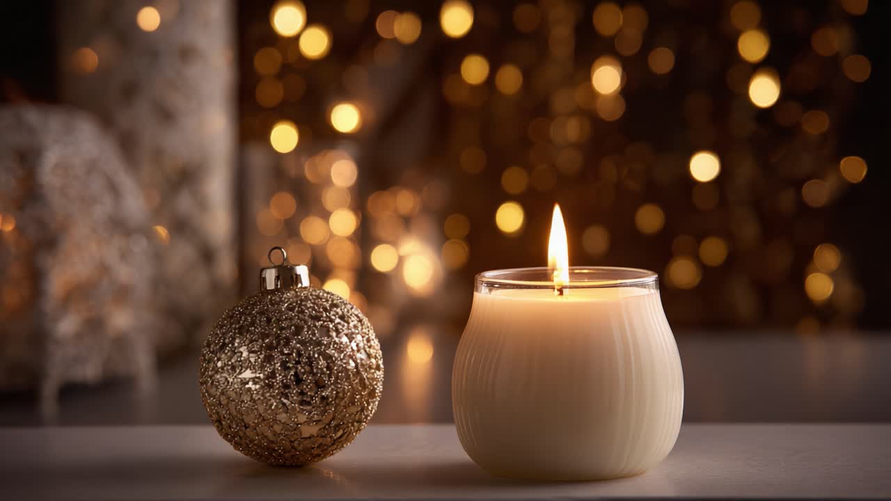 Captivating Warmth and Elegance: A Cozy Candlelit Scene with a Golden Ornament, Embracing the Spirit of Celebration and Joy in a Festive Atmosphere