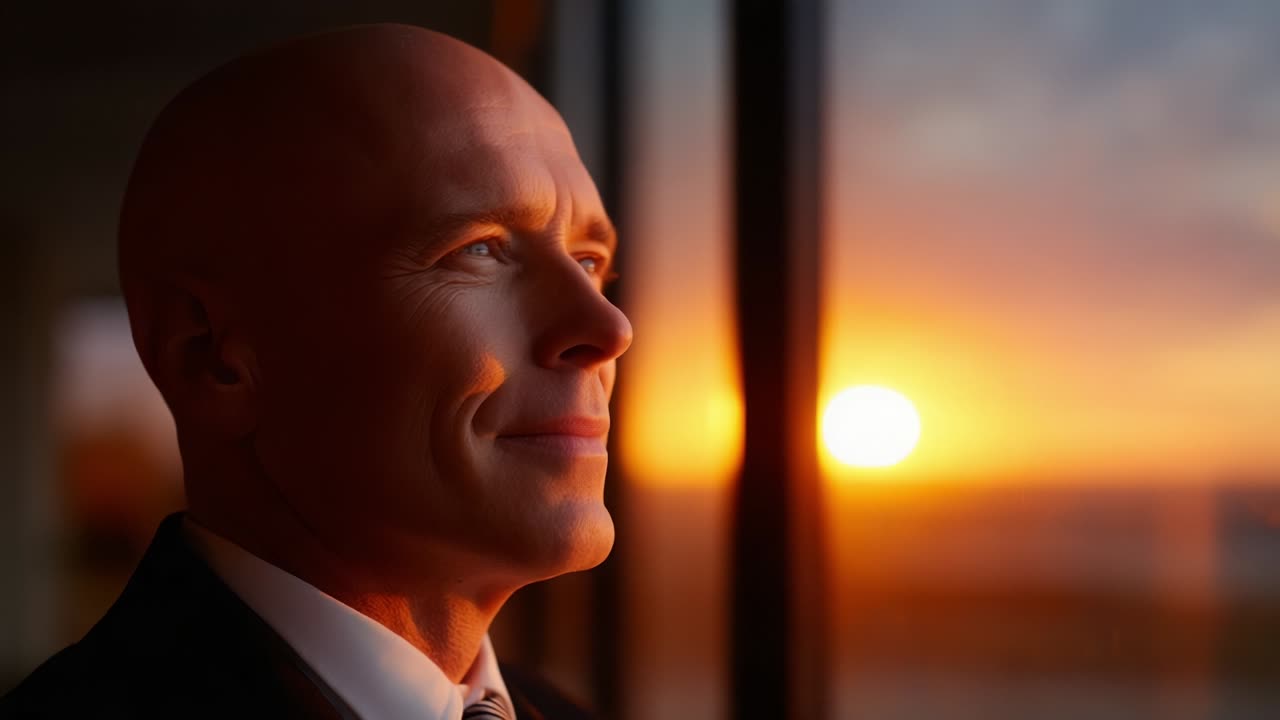 A contemplative figure gazes into the sunset, reflecting on the beauty of life's transitions, as the warm hues of orange and yellow fill the scene, capturing a moment of peace and introspection