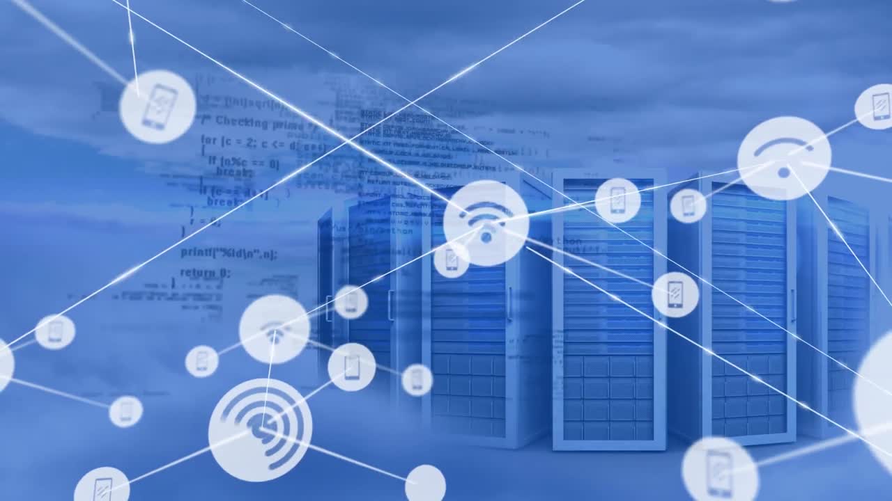 Animation of network of connections with wifi and smartphone icons