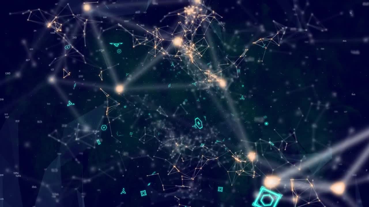 Animation of networks of connections on blue background