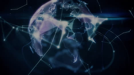 animación del globo y procesamiento de datos a través de una red de conexiones