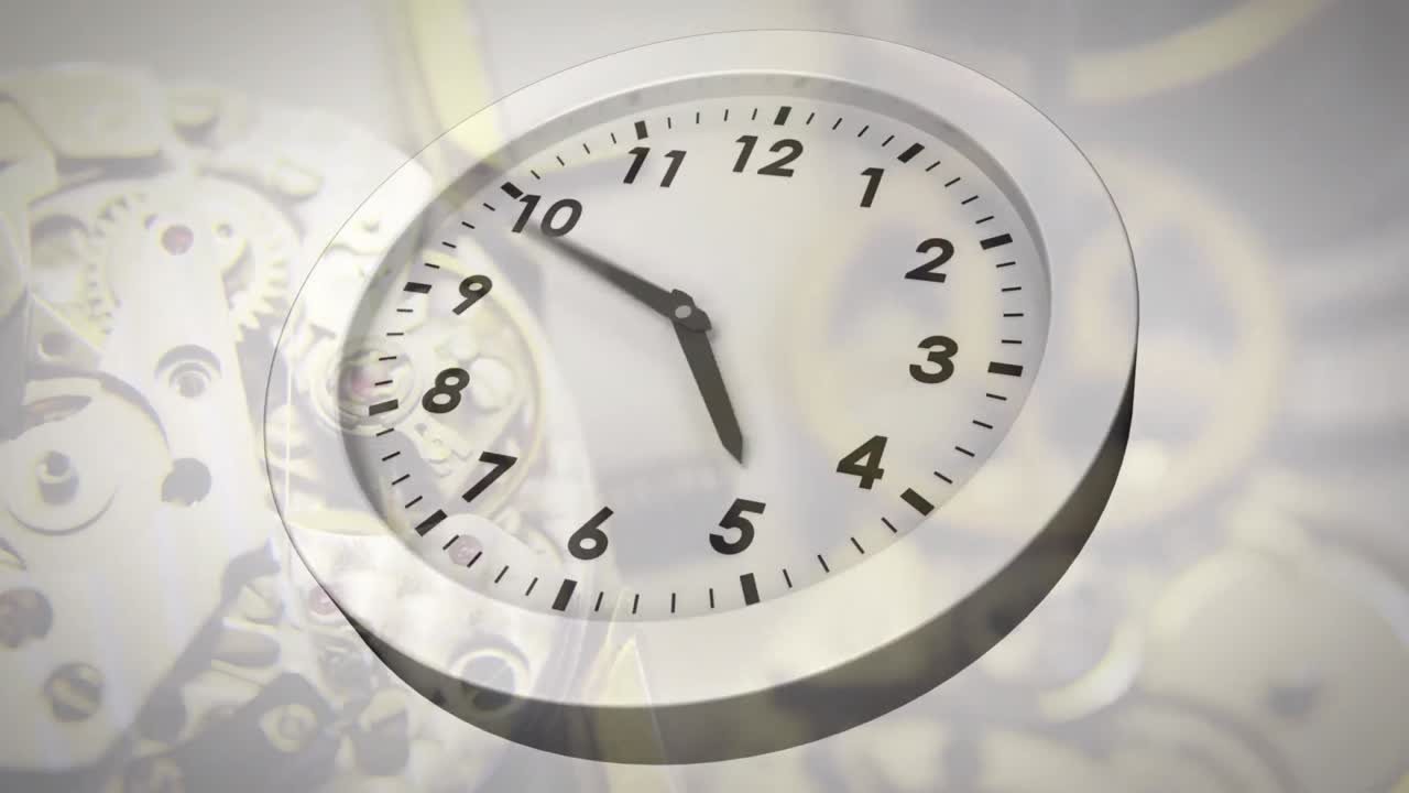 Animazione di orologio in movimento su meccanismo di orologeria.