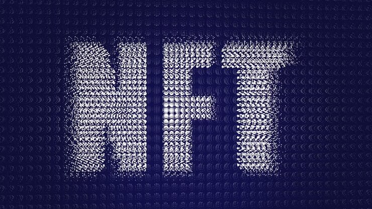 Animation of nft text on blue background