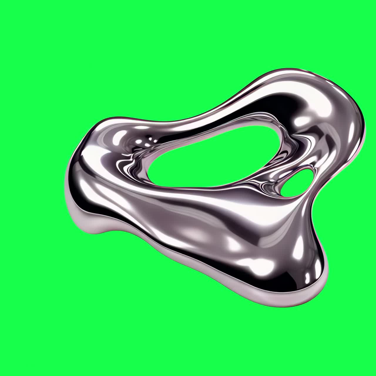 Futuristic metallic abstract shape animation, transparent 4K video, green screen