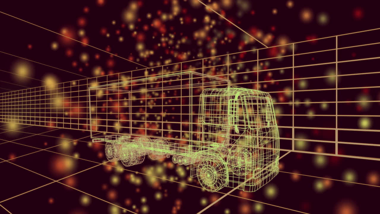 검은색 배경에 트럭 프로젝트 위에 노란색 점의 애니메이션