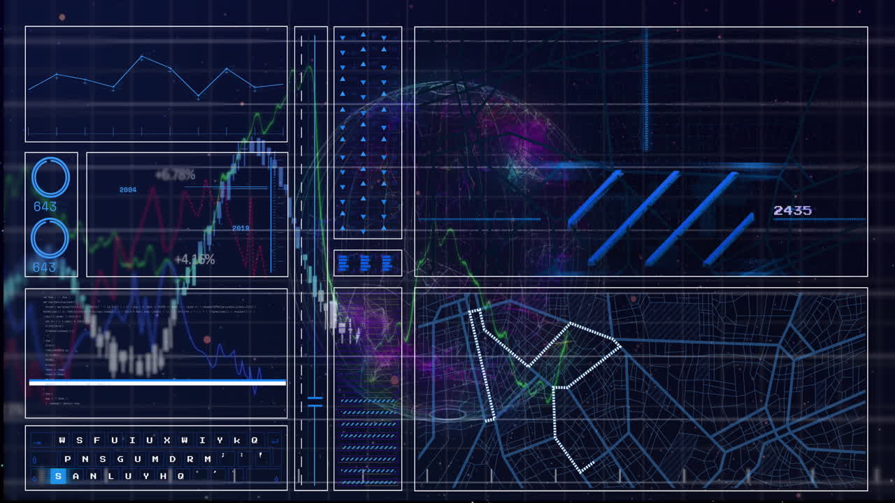 animación del procesamiento de datos financieros en todo el mundo