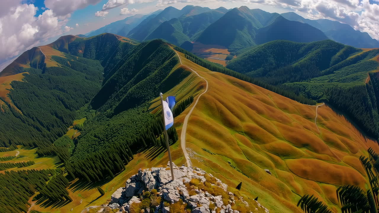 Mountainous Landscape with Flag