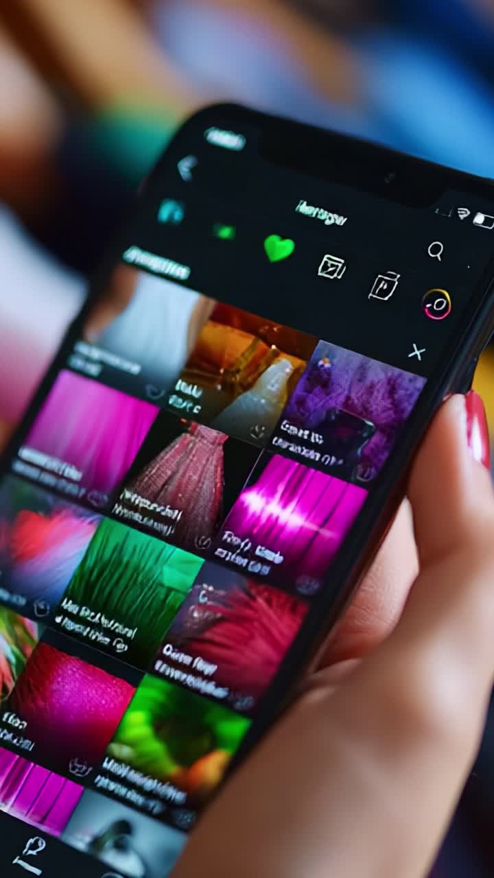 Exploring a Colorful Digital Palette: A Close-Up of a Smartphone Displaying Various Colorful Visual Effects and Filtered Portraits, Showcase of Creative Possibilities at Your Fingertips