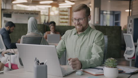 businessman in a video conference in a modern office
