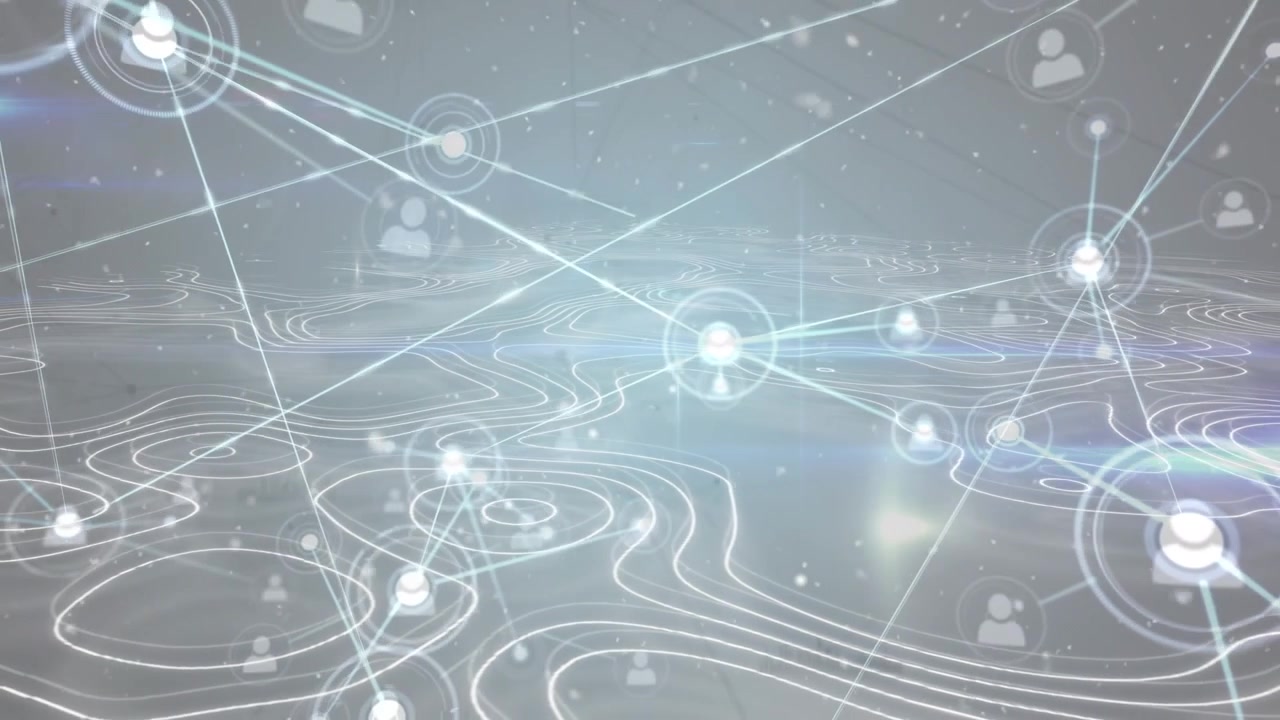 Animated Digital Network with User Icons and Contour Lines