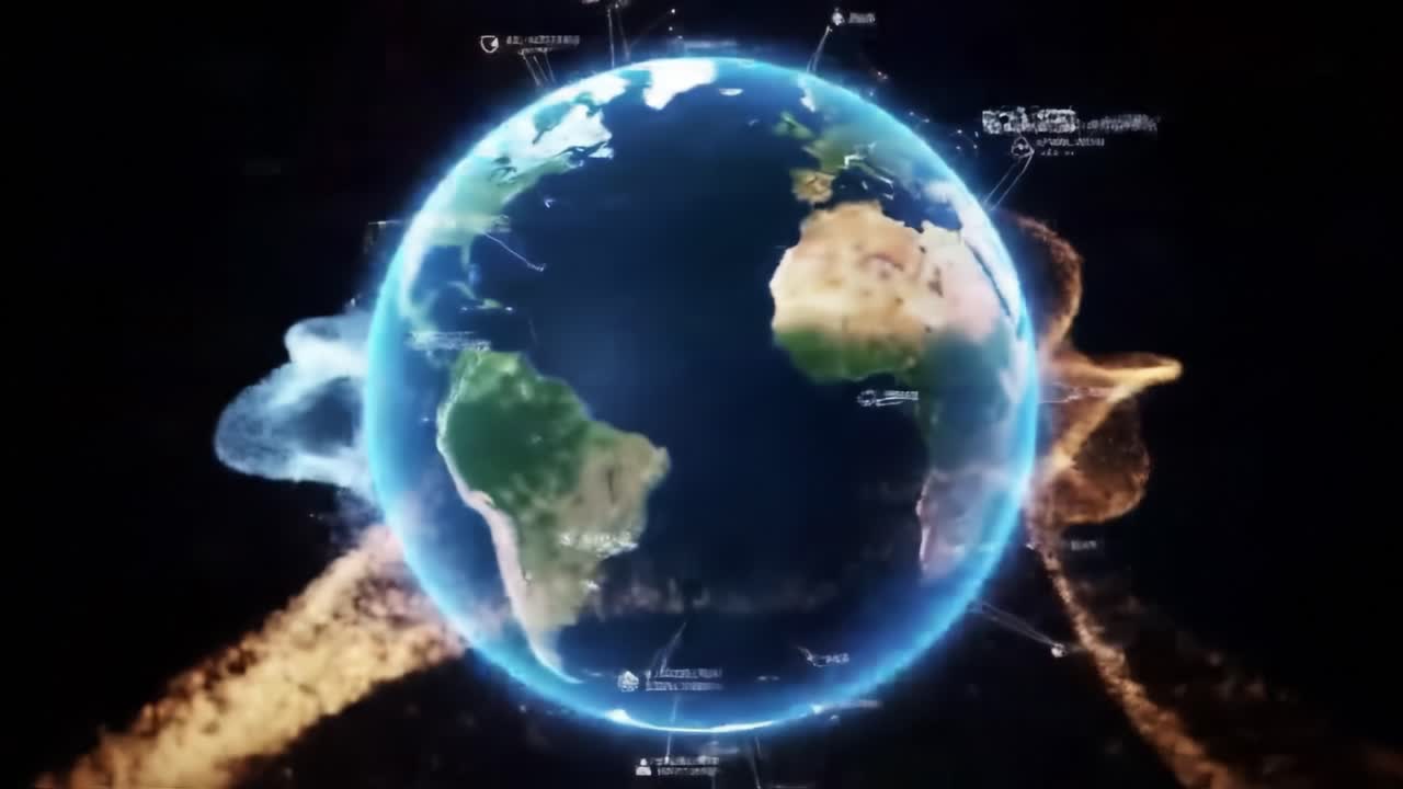 A Stunning Visualization of Earth Surrounded by Dynamic Particles, Highlighting Natural Elements, Movement, and Global Connectivity in a Beautifully Animated Design