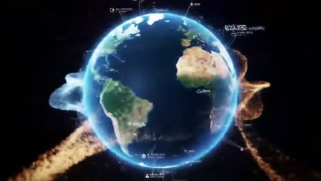 a stunning visualization of earth surrounded by dynamic particles, highlighting natural elements, movement, and global connectivity in a beautifully animated design
