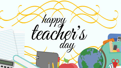 Animation-of-happy-teacher's-day-over-school-items-icons-on-white-background