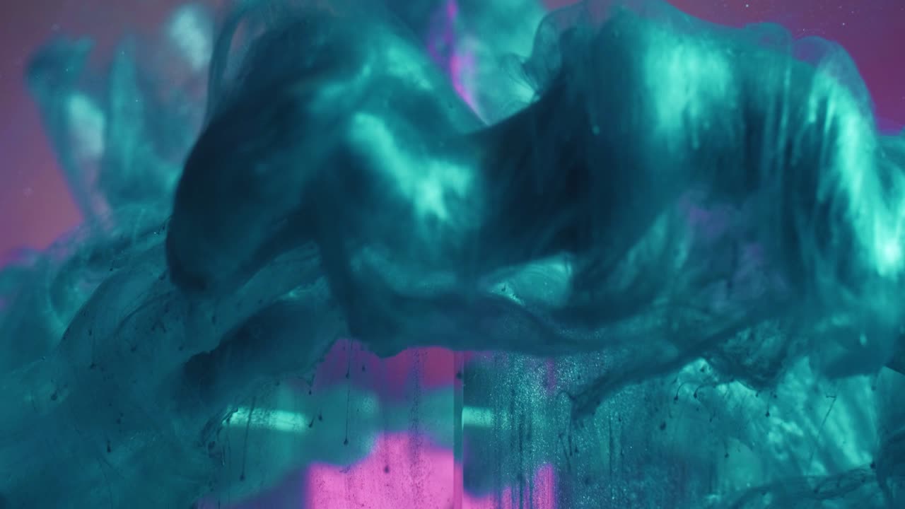 salpicaduras de tinta verde brillo movimiento líquido cubo rosado