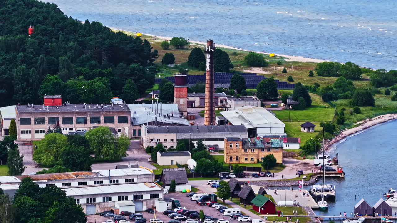 Aerial View Of Industrial Plant With Chimney In Engure parish, Tukums Municipality, Latvia