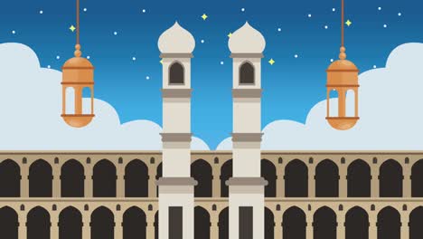 하지 마브루르 (hajj mabrour) 는 모스크와 등불로 축하합니다.