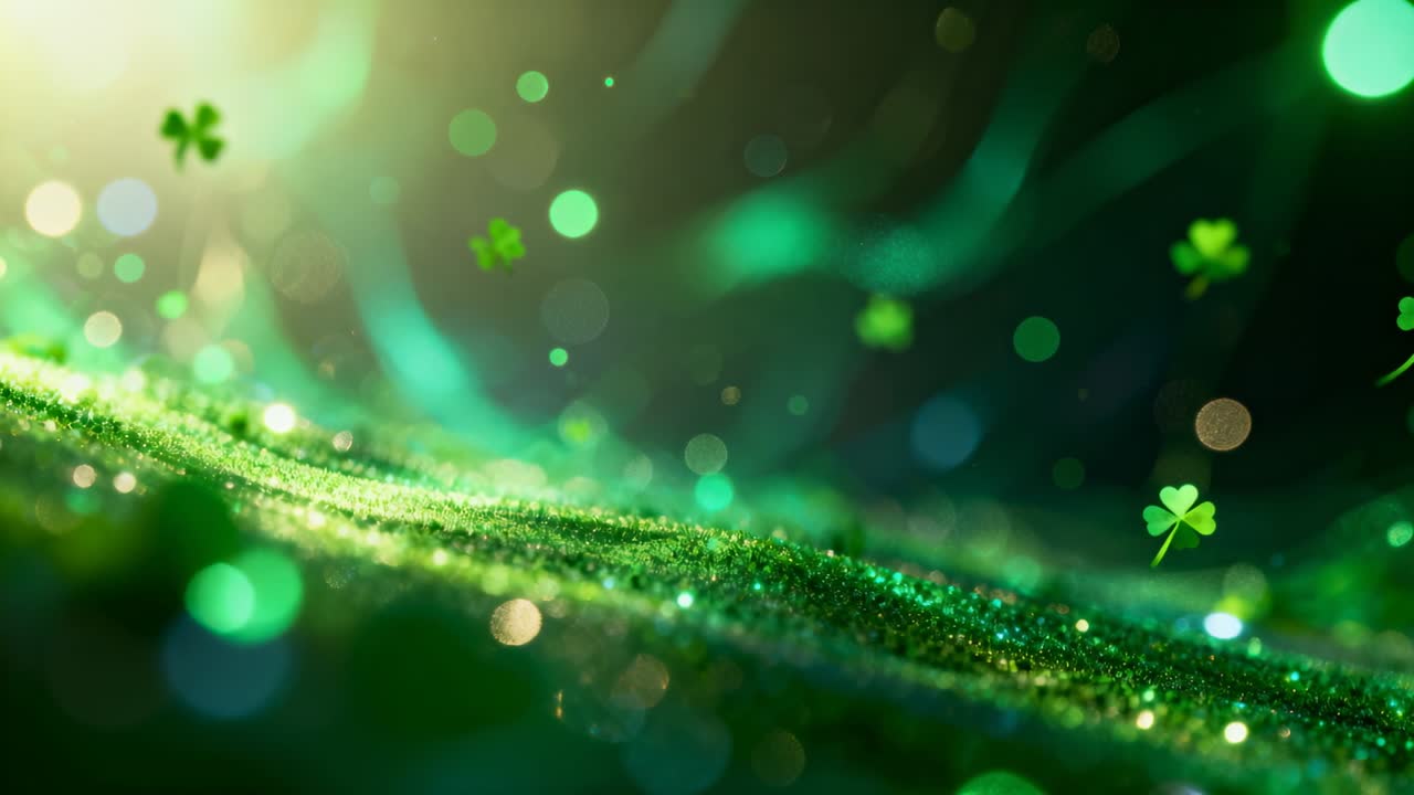 Shot opening showing glittering green ridge pulsing in macro while clovers drifting, evoking calm