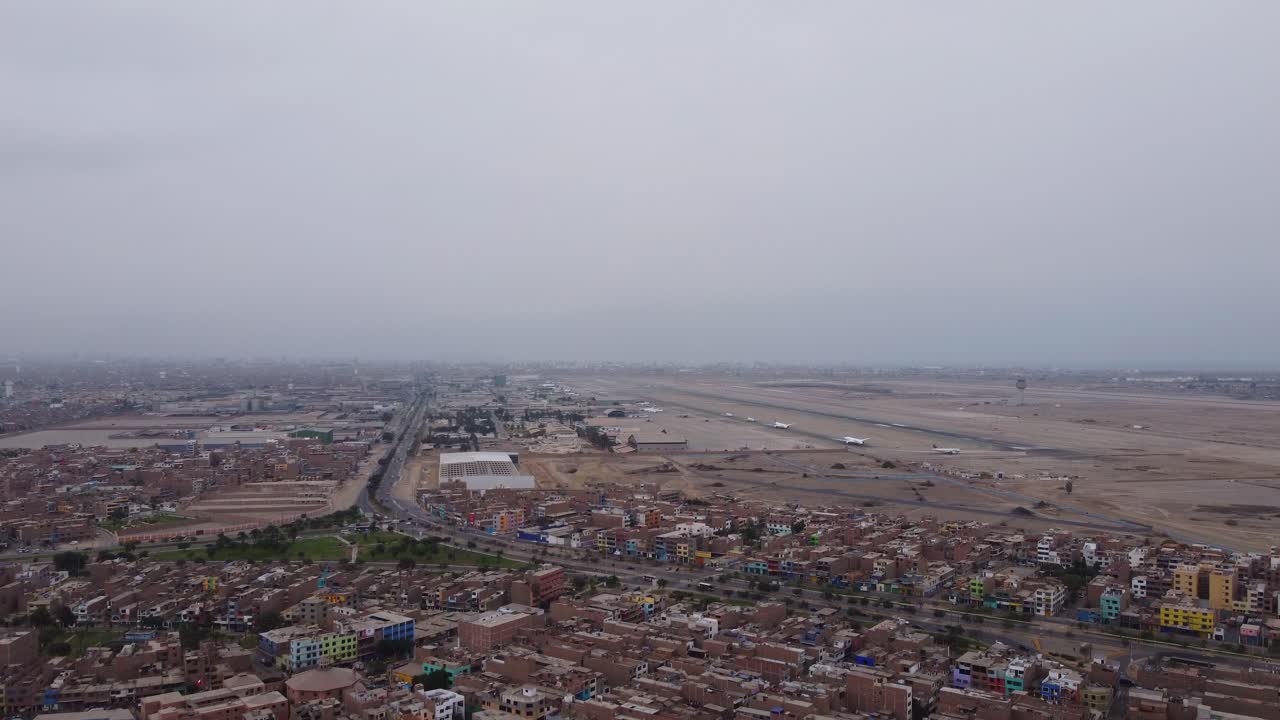 Aerial 4k footage of "Jorge Chavez International Airport