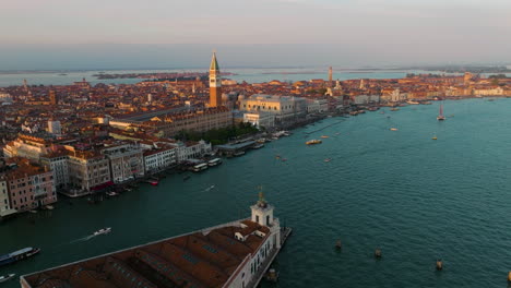 aerial view of grand canal and waterfront architectural landmarks in venice, italy