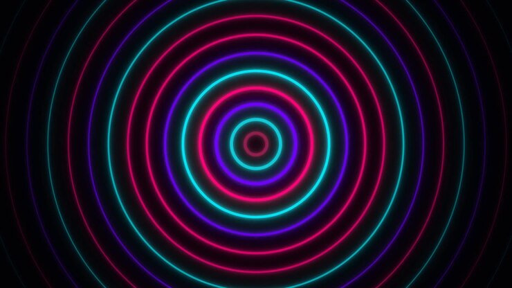Círculos de Neon Abstratos Pulsando em Fundo Escuro