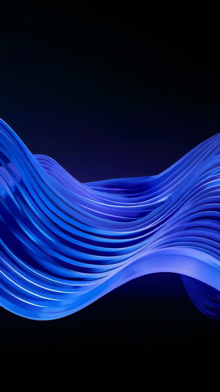 Vertical video: Looping blue ribbon flowing across navy backdrop, showing sheer bands