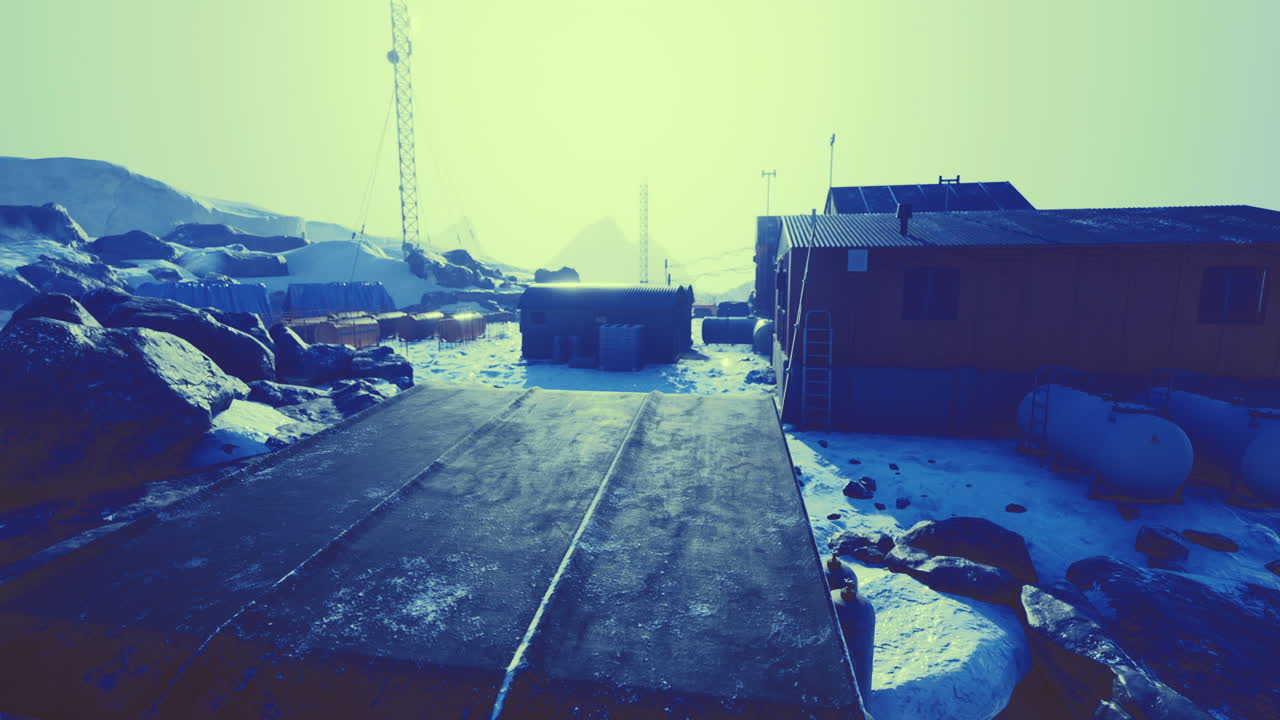 어두워지면 고립된 지역에서 구조물이 있는 외 눈 인 풍경