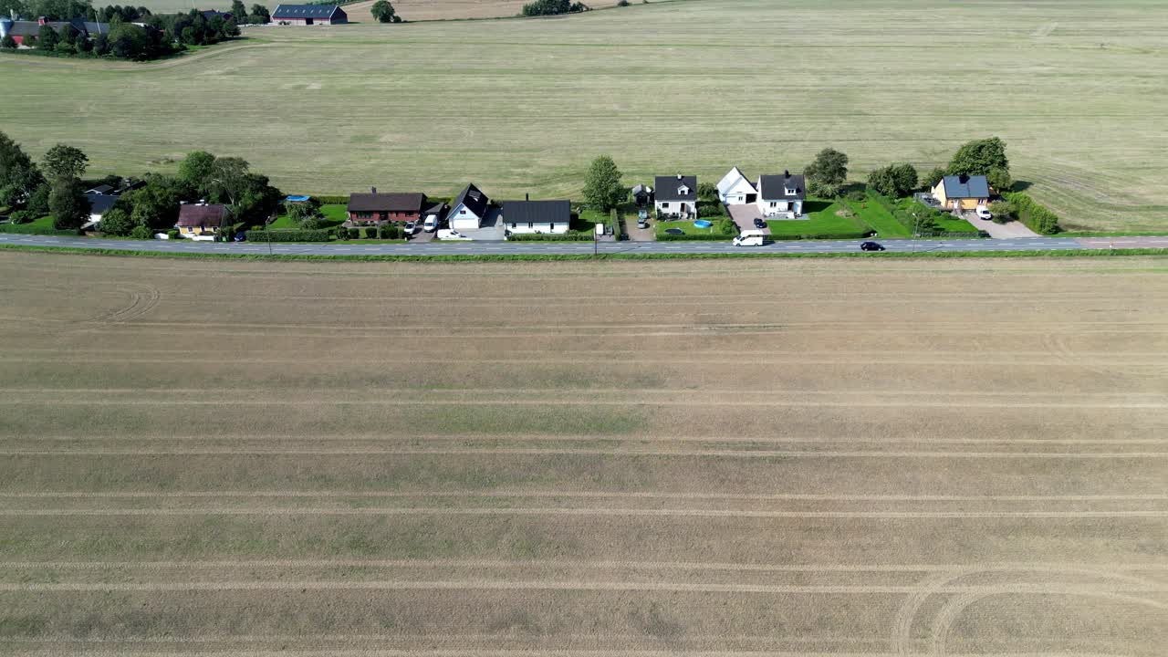 Areial of houses and traffic in H&auml;sslunda near M&ouml;rarp in Sk&aring;ne, Sweden