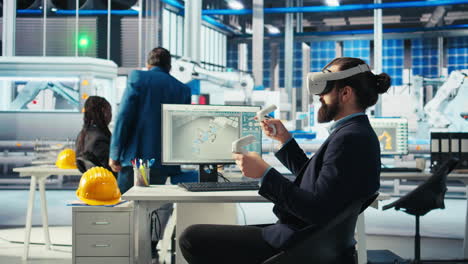 expert inspecting solar plant machinery using virtual reality technology