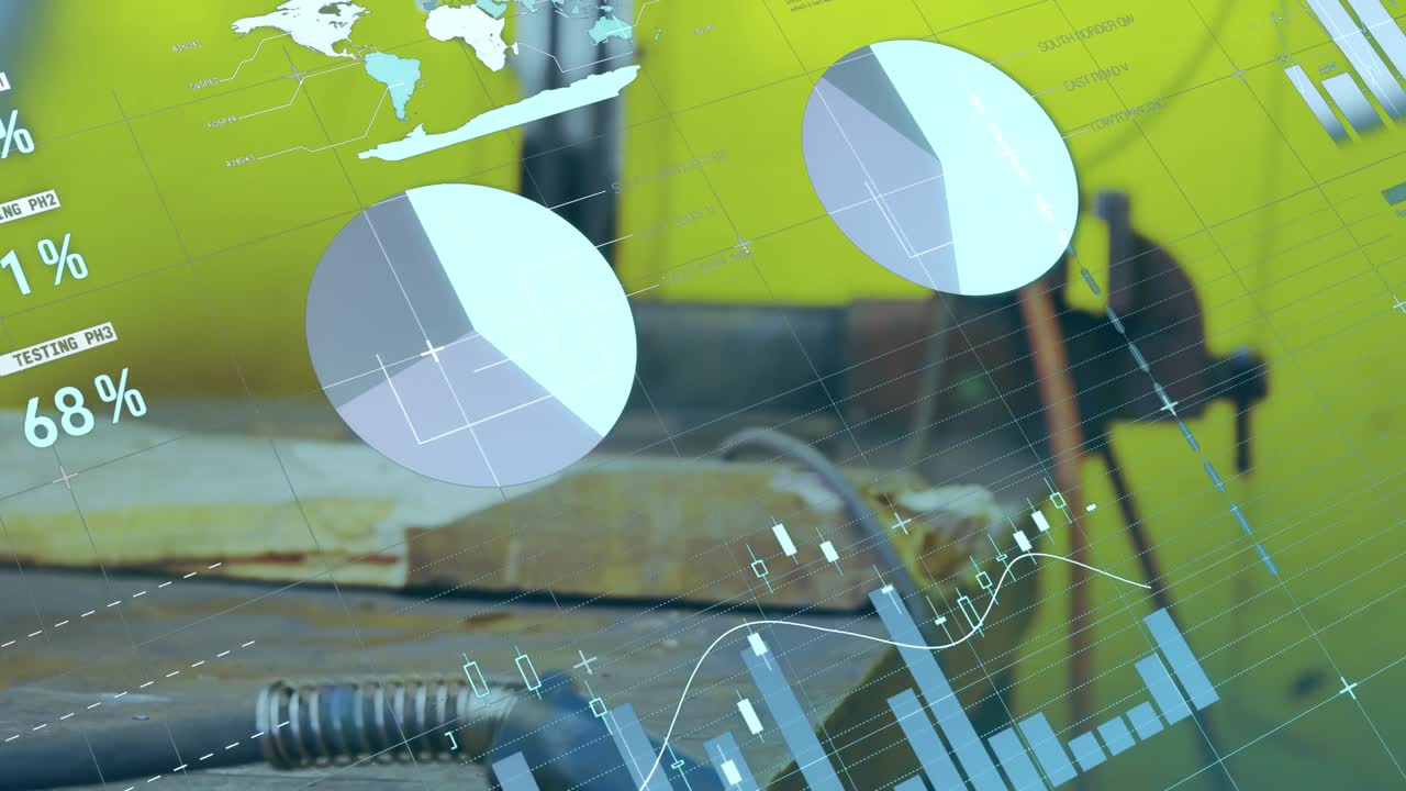 animación de las estadísticas y el procesamiento de datos sobre la maquinaria en la fábrica