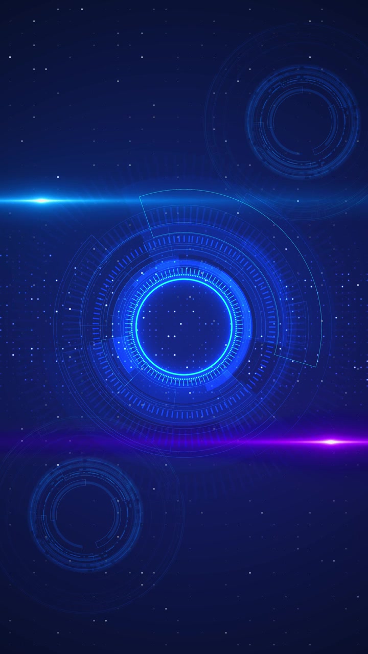 Blue circular hud space background with glowing cyan rings dotted particles lens flare and