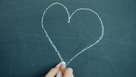 hand drawing a heart on a chalkboard