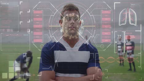 animación de la interfaz digital con el procesamiento de datos médicos de covid-19 sobre jugadores de rugby