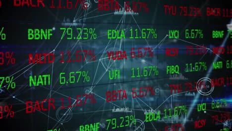 animation of network of connections financial data on stock market screen