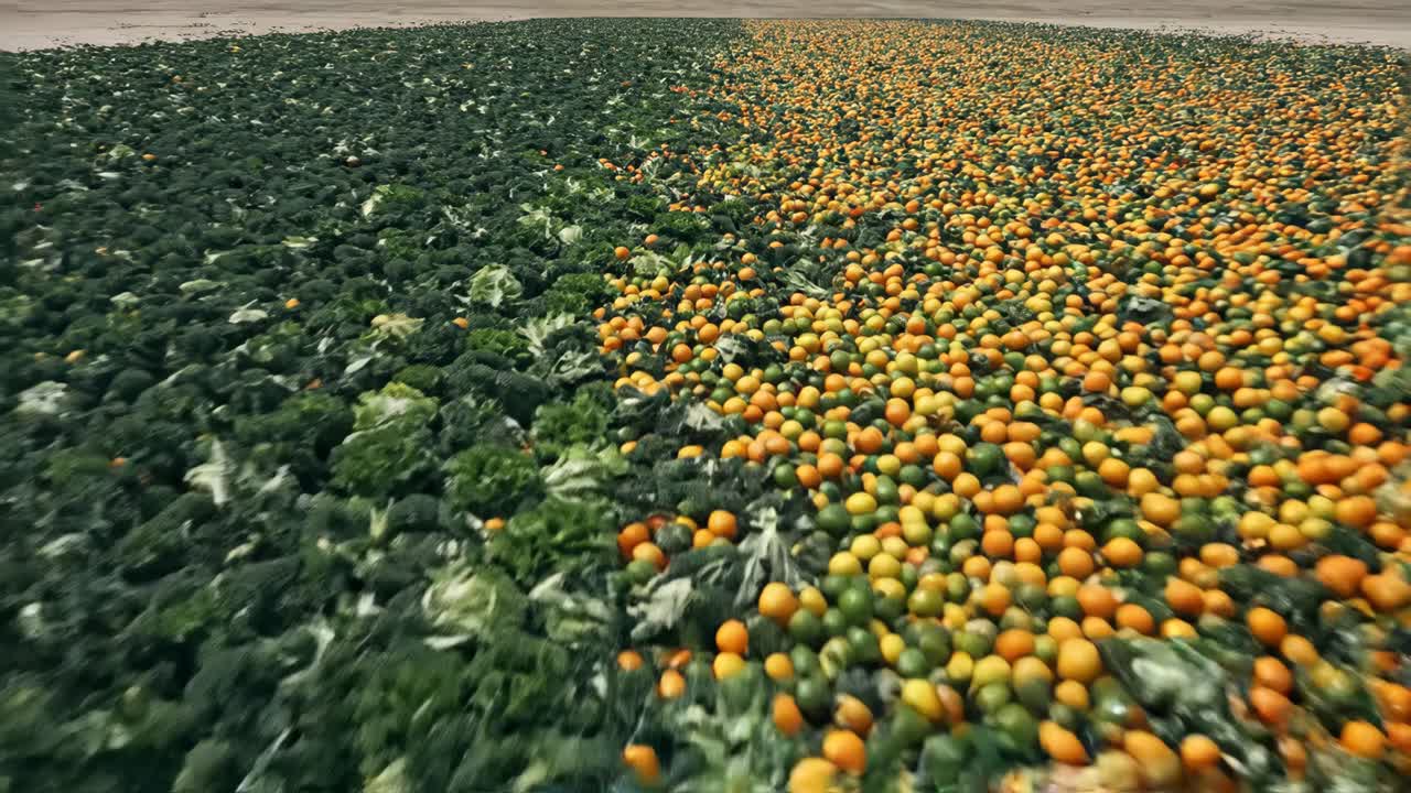 Field of vegetables and oranges