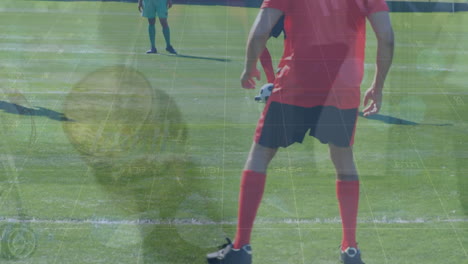 animación de time-lapse con personas que caminan y gráficos sobre diversos jugadores de fútbol masculino