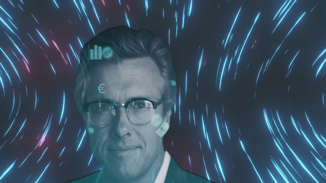 retrato de un hombre contra rastros de luz girando en el fondo