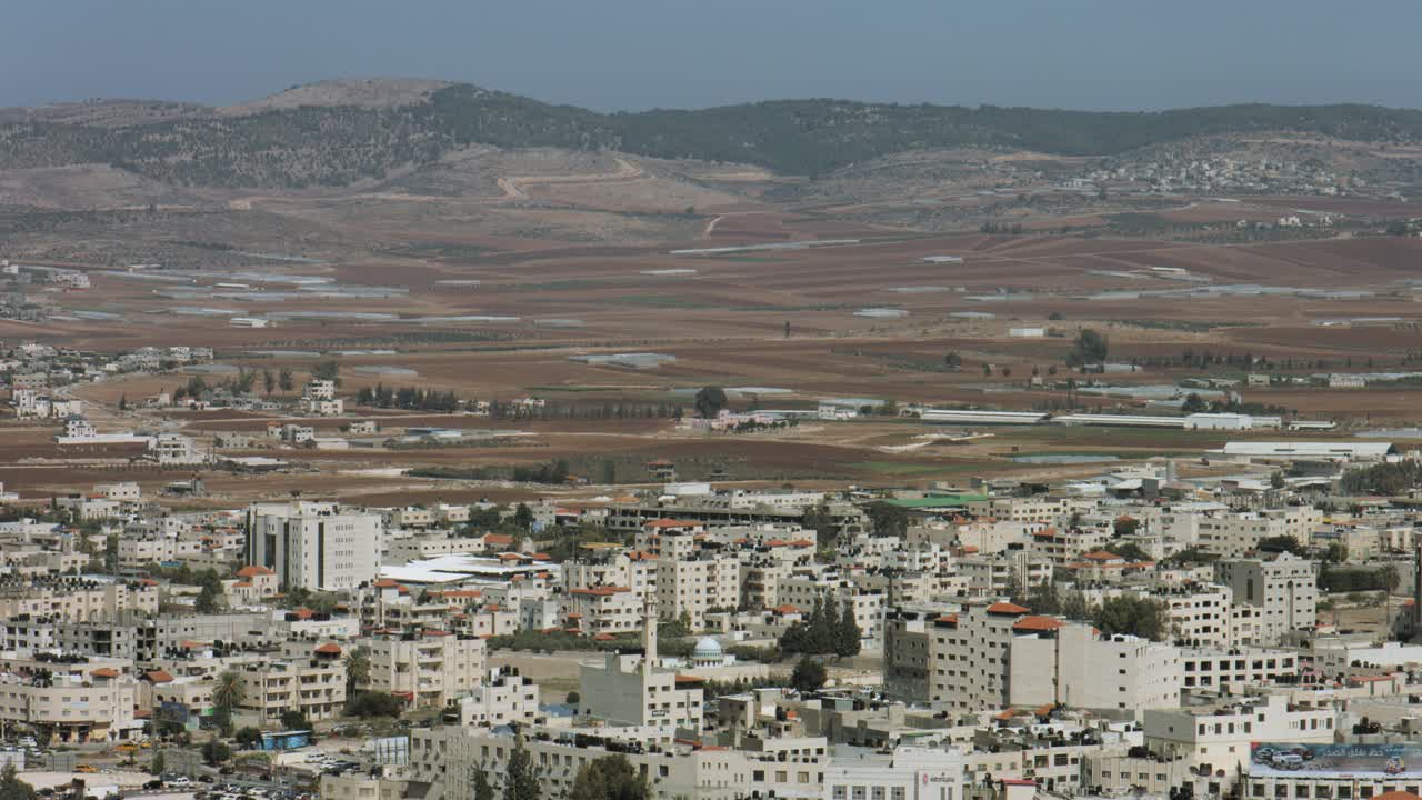 Jenin, Palestine, West Bank, long shot, clear view for Jezreel Valley, Marj Ibn Amer in northern west bank. 4K footage.