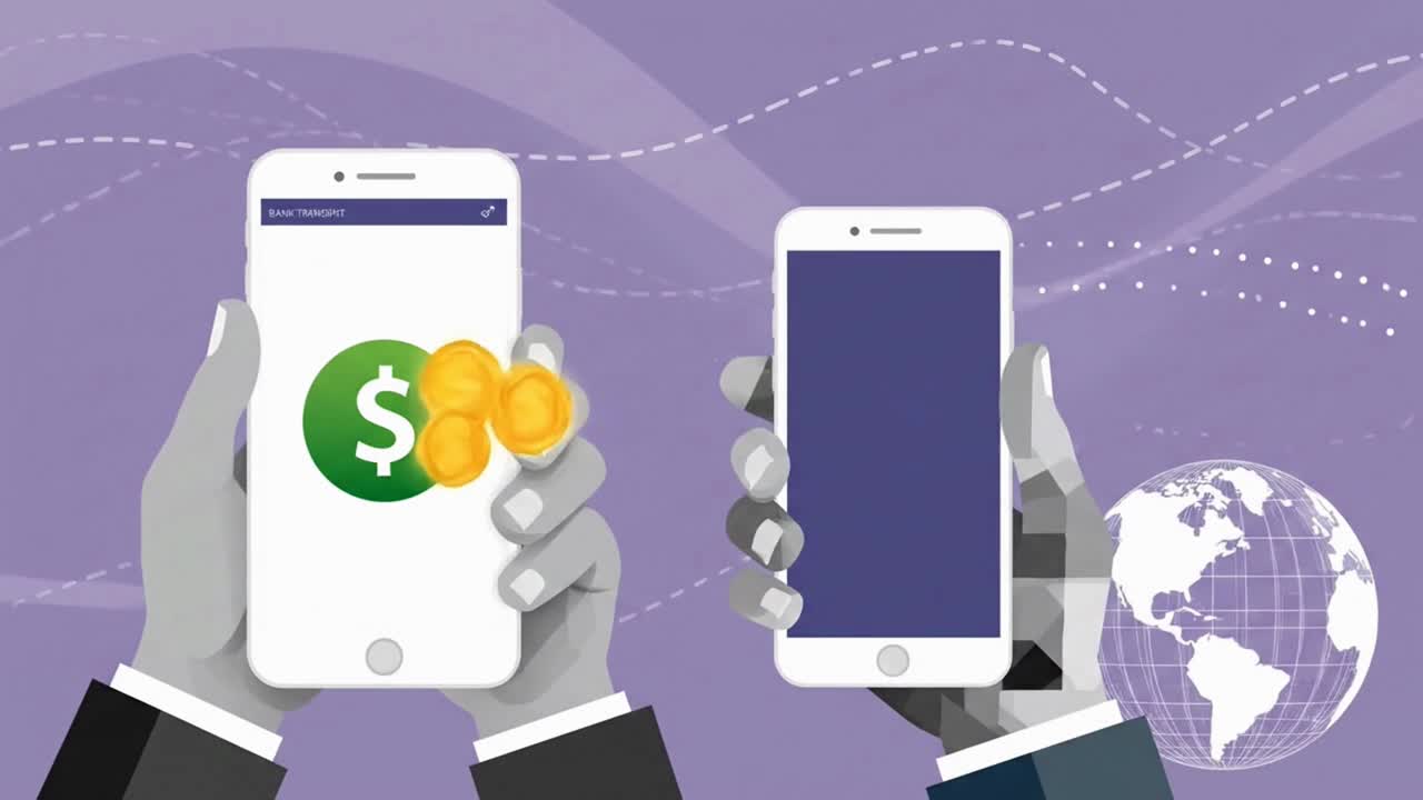 Global Money Transfer Concept with Two Smartphones Exchanging Funds