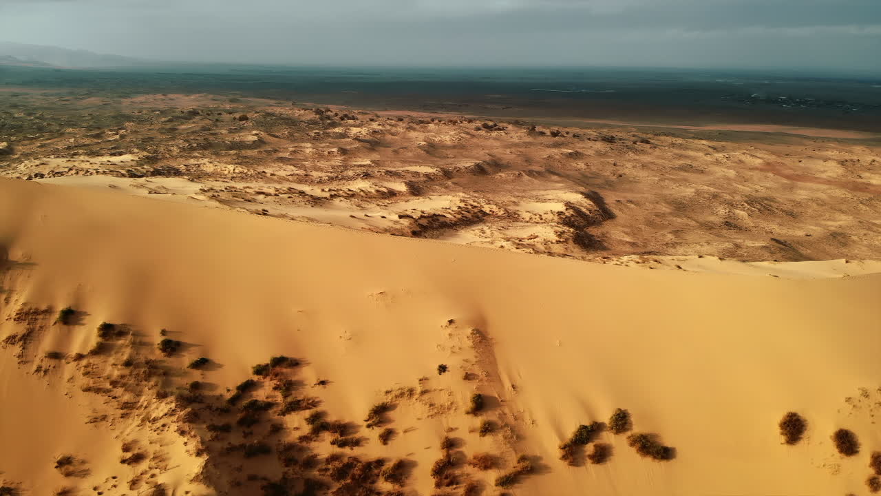 Aerial View of a Desert Landscape with Sand Dunes