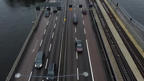 traffic in stockholm on the bridge. moving cars