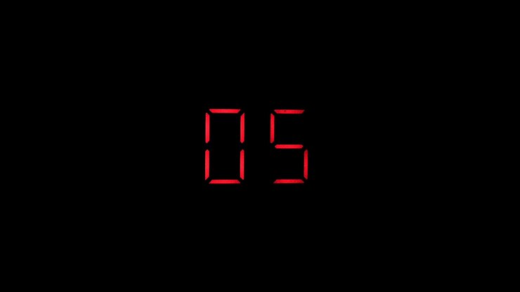 Red digital clock countdown to zero