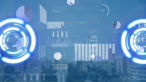 animation of scope scanning and data processing over cityscape