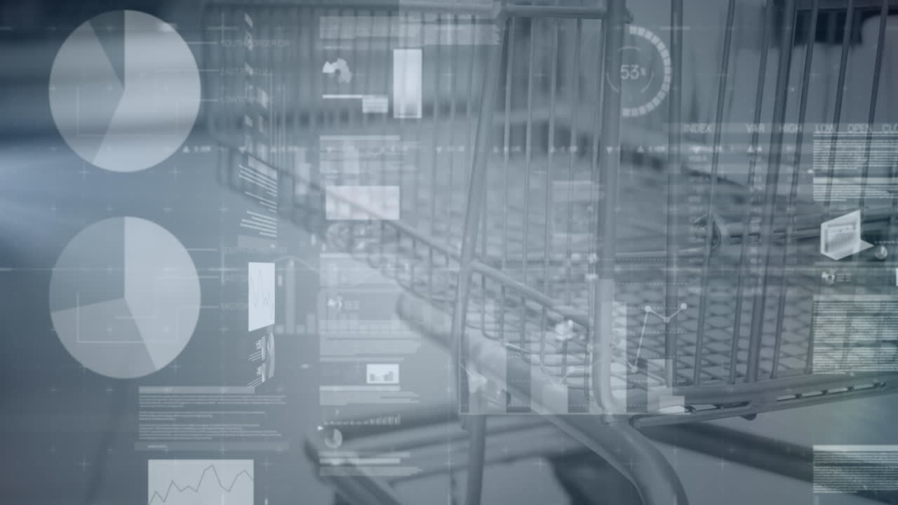 Animation of financial data processing over shopping cart