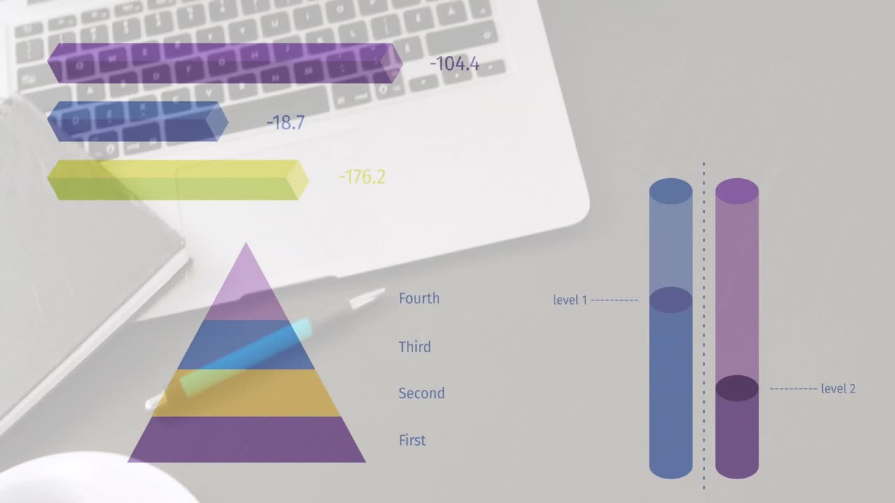 animación del procesamiento de datos financieros en una computadora portátil
