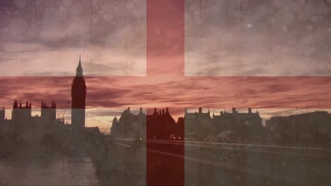 Animation-Der-Flagge-Englands-über-Dem-Stadtbild