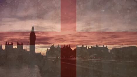 animation of flag of england over cityscape