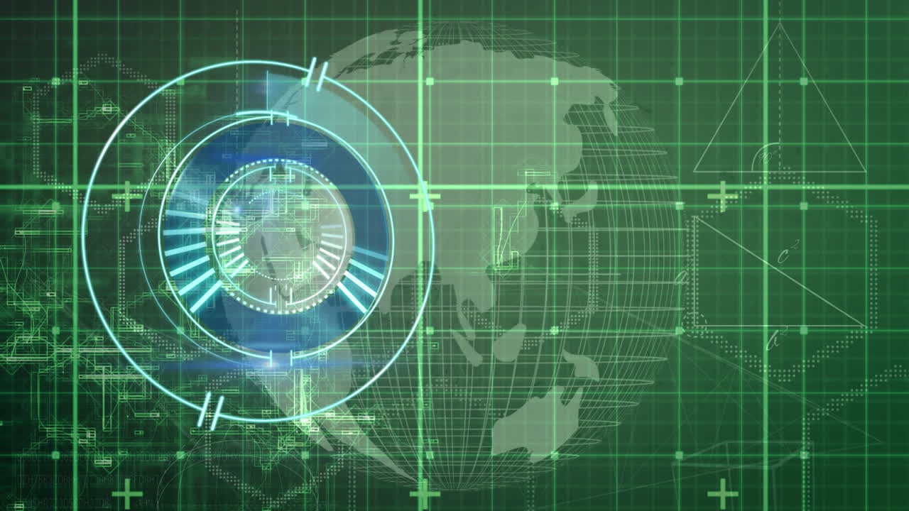 animación del alcance del escaneo y del globo sobre la cuadrícula