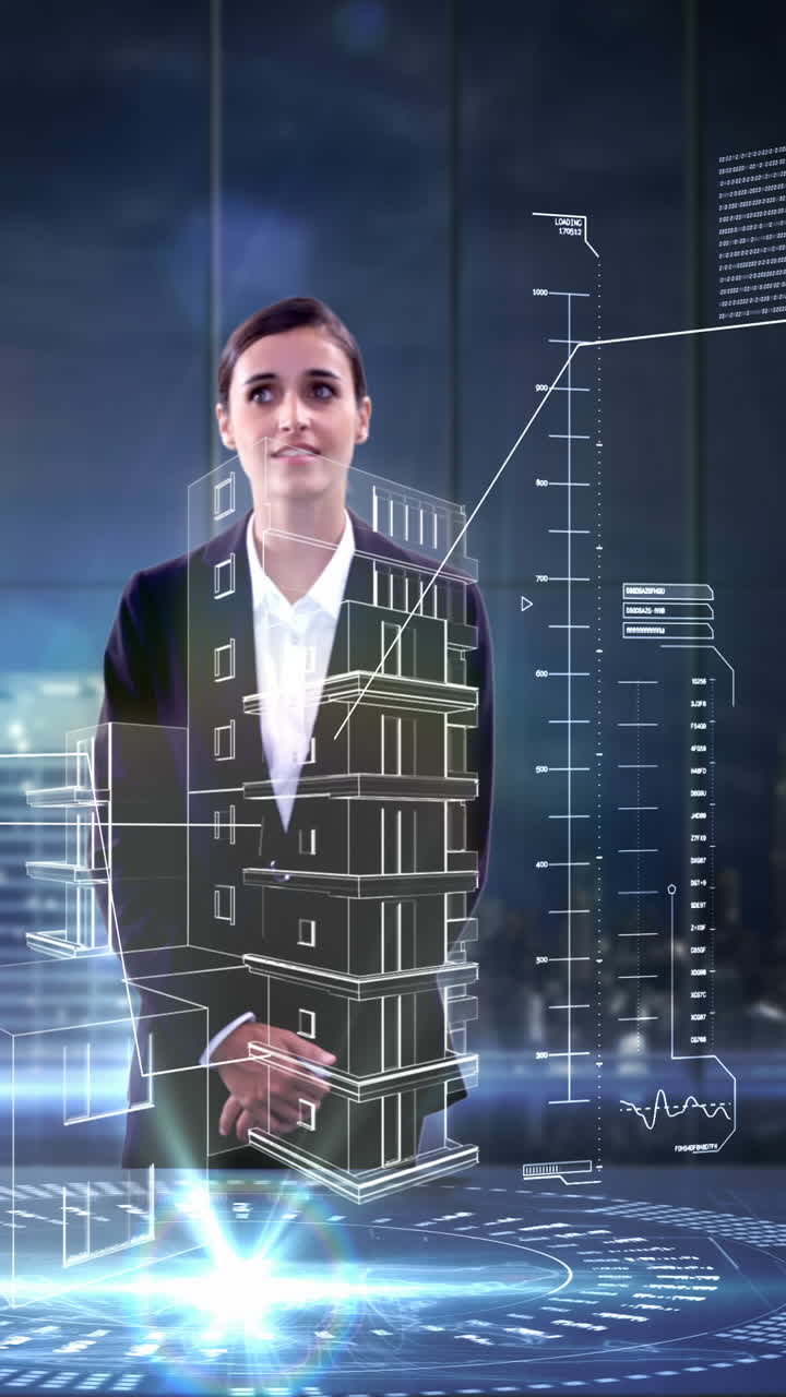 mujer de negocios usando una pantalla digital