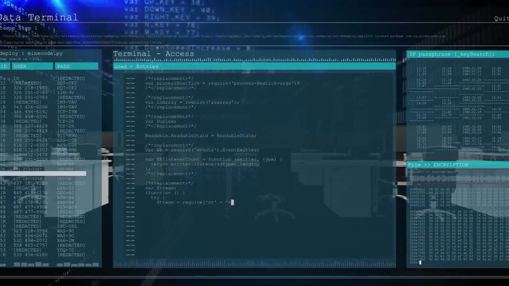 Animation of data processing over desks in office