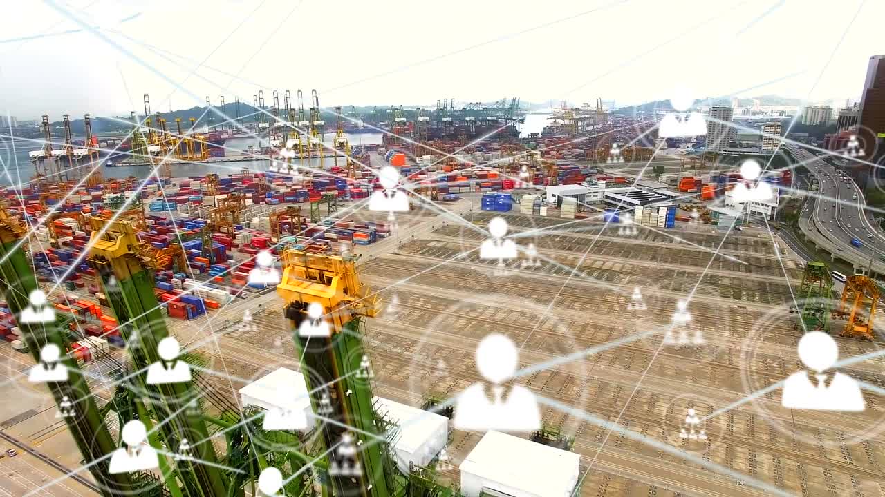 Animação de rede de conexões sobre a paisagem urbana